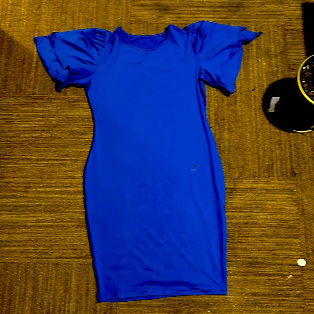 Blue 2X Short Sleeve form-fitting minidress